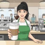 Starbucks barista serving coffee.