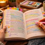 reader showcasing the book annotation trend in a marked-up novel