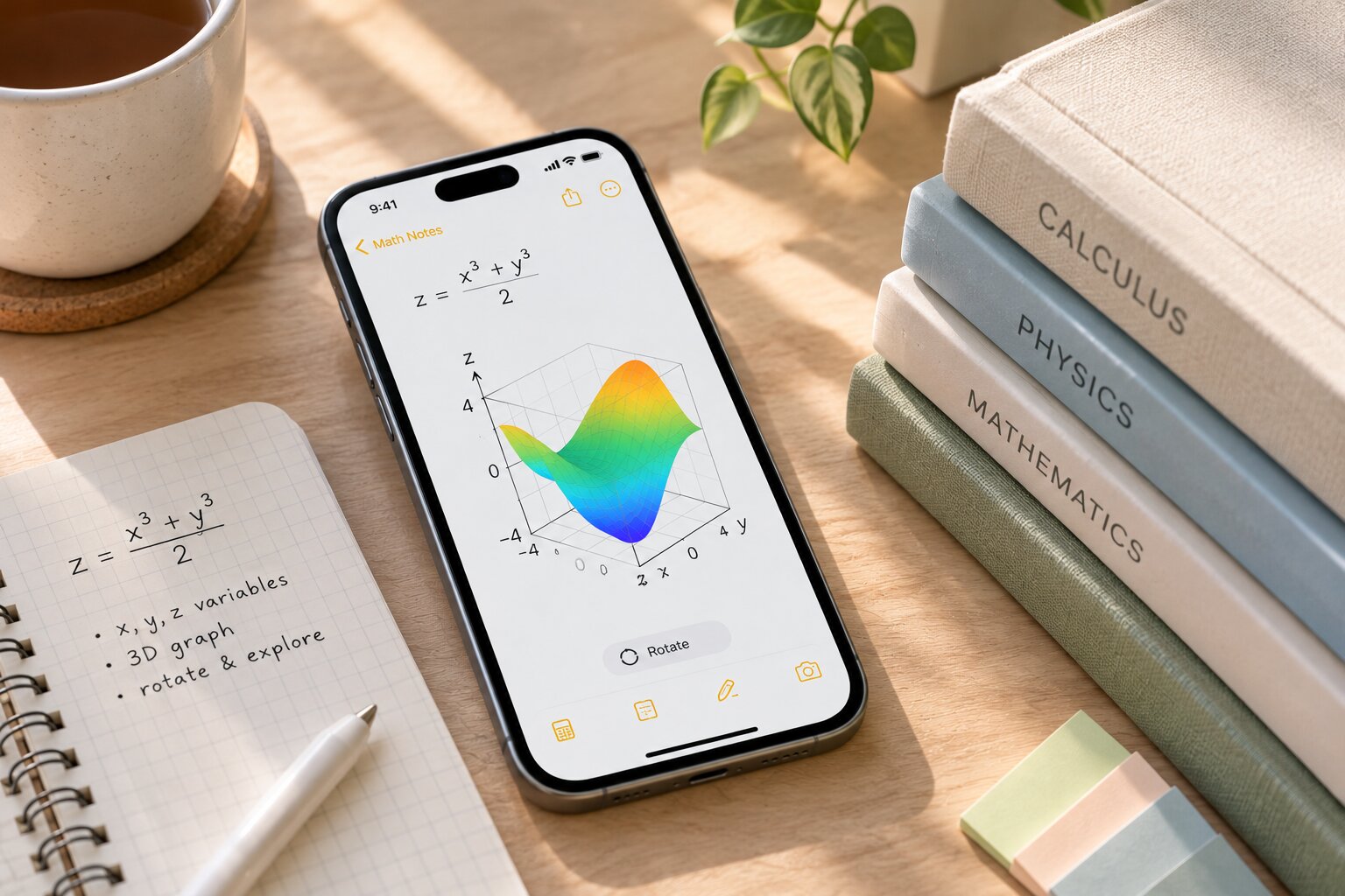 Apple Math Notes displaying an interactive 3D graph